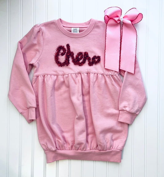 "Cher" Tinsel Pink Bubble Sweatshirt