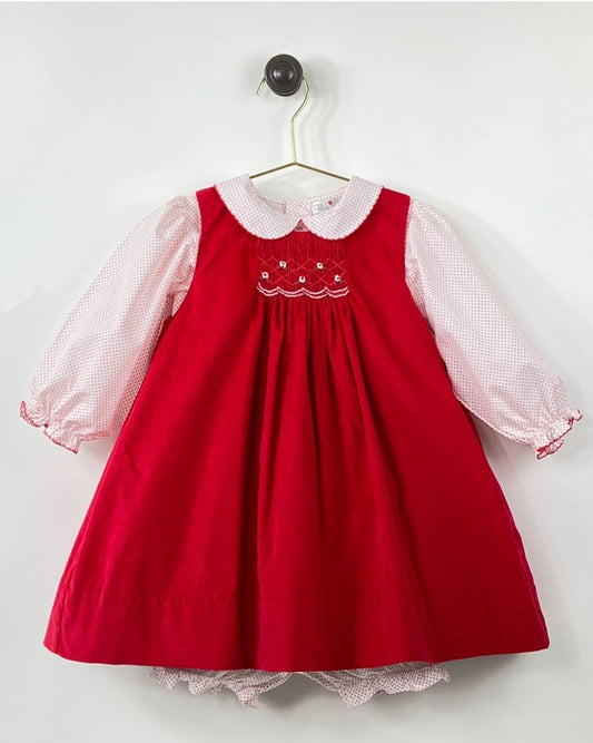 Noel Holiday Smocked Insert Jumper with Collared Undershirt and Bloomers