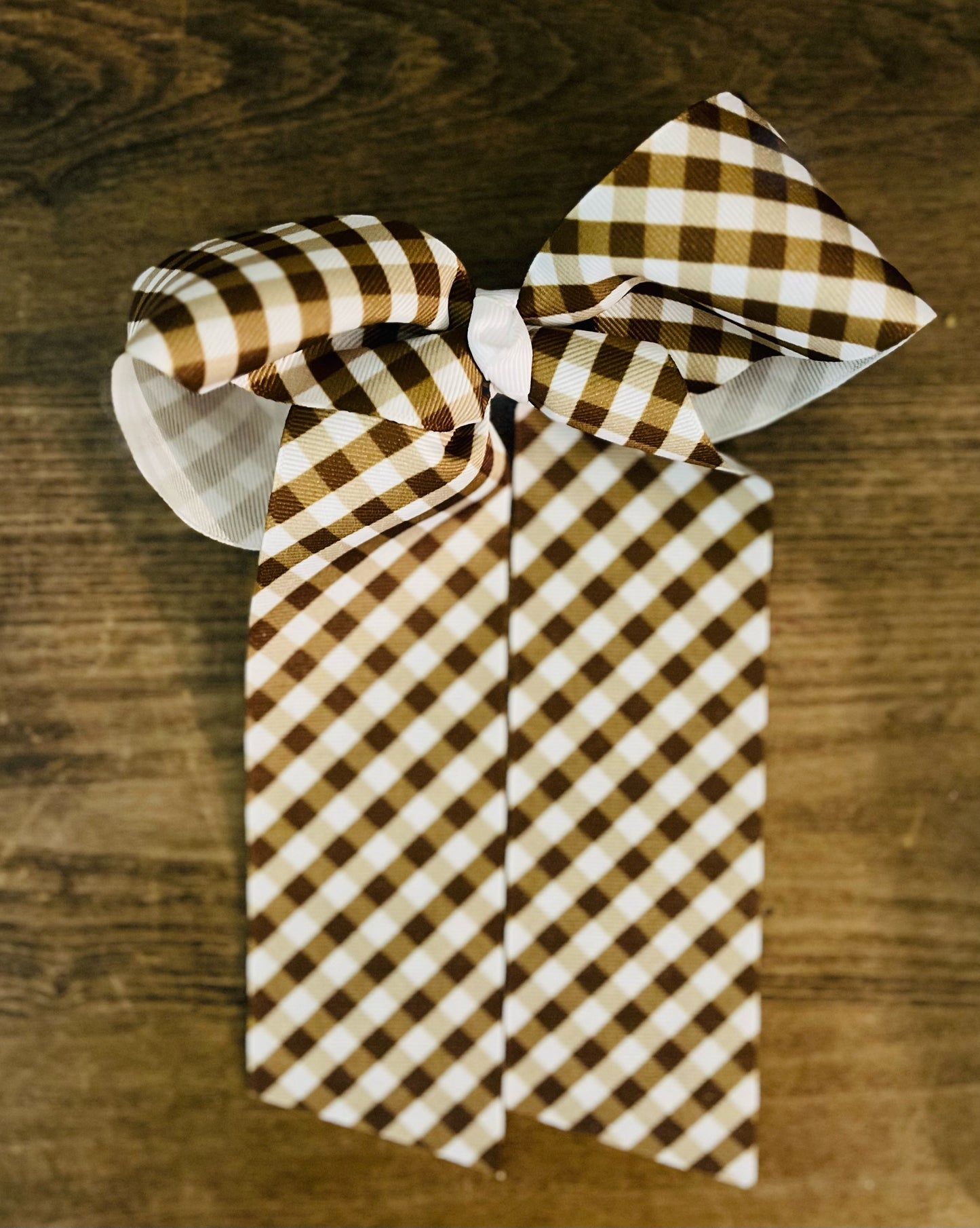 Large Harvest Brown Gingham Grosgrain Ribbon Bow