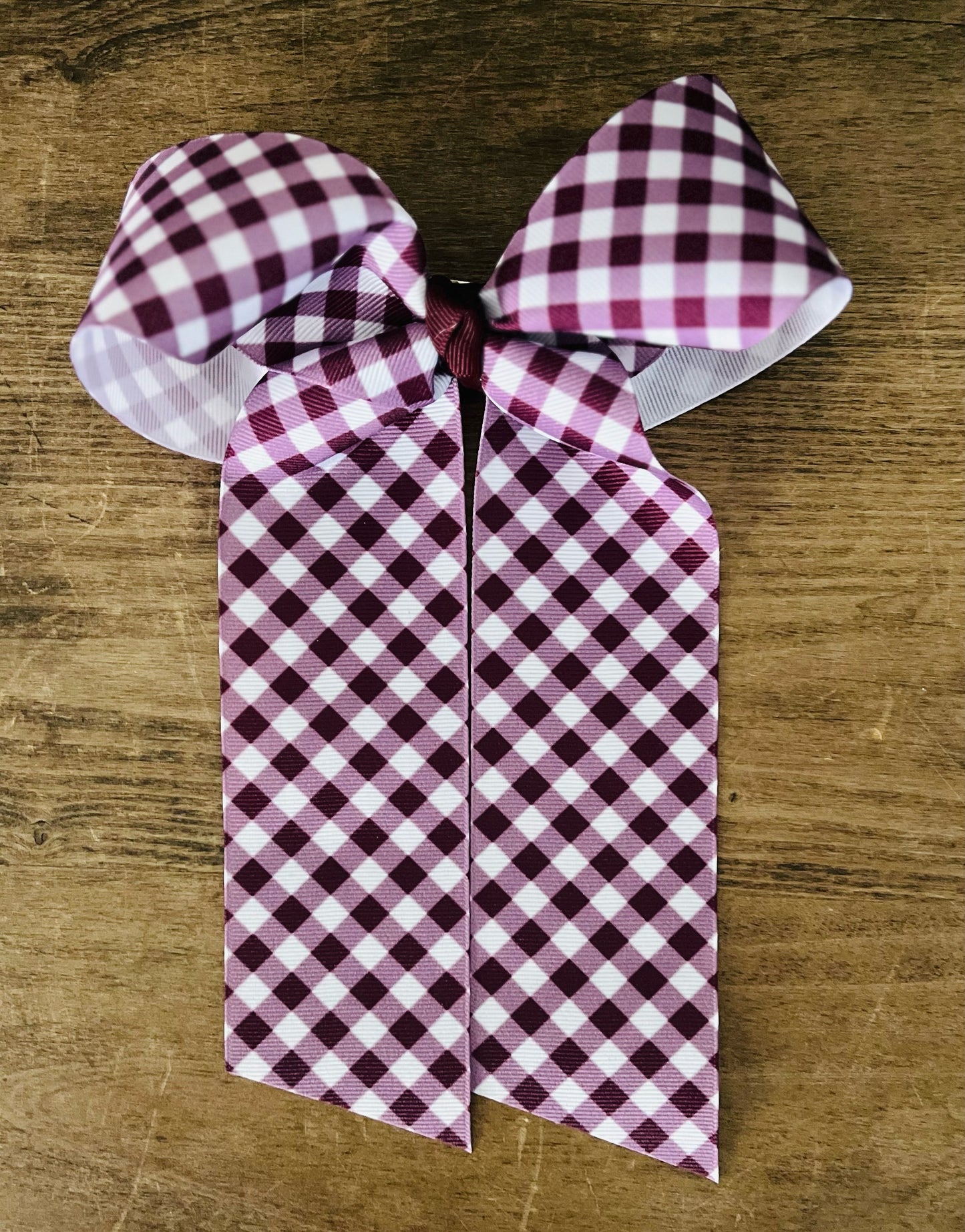 Large Maroon Gingham Grosgrain Ribbon Hair Bow